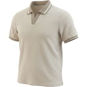 Manfinity Polo Shirt Mens XL Beige Waffle Knit Textured Short Sleeve Open Collar